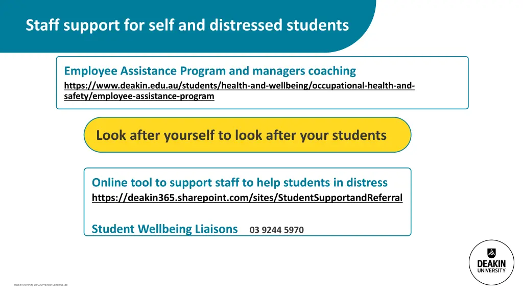 staff support for self and distressed students