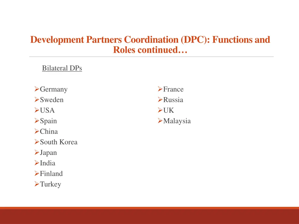 development partners coordination dpc functions