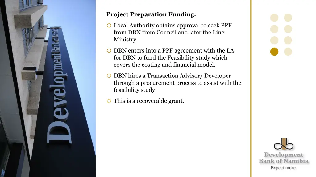 project preparation funding o local authority