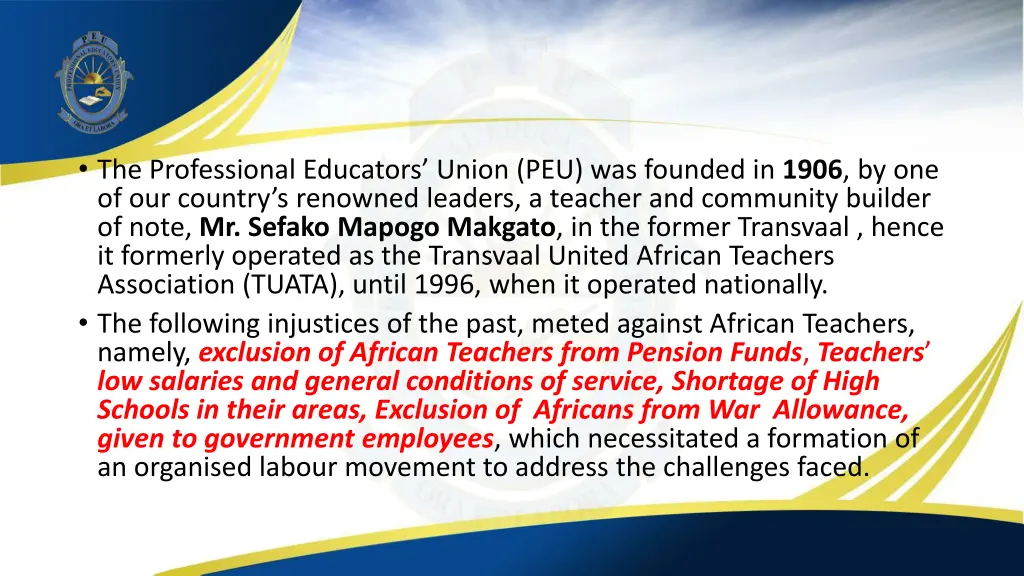 the professional educators union peu was founded