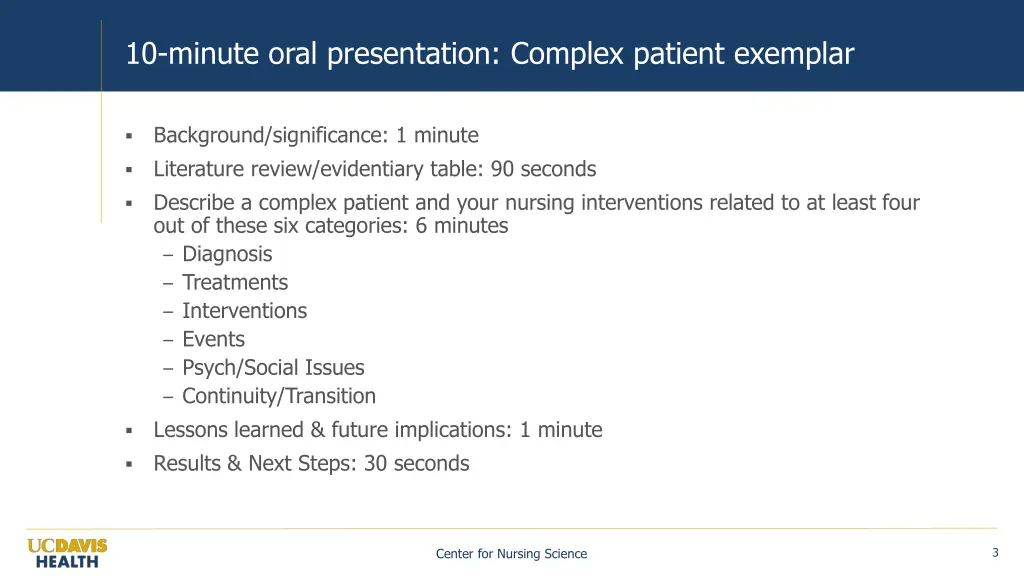 10 minute oral presentation complex patient