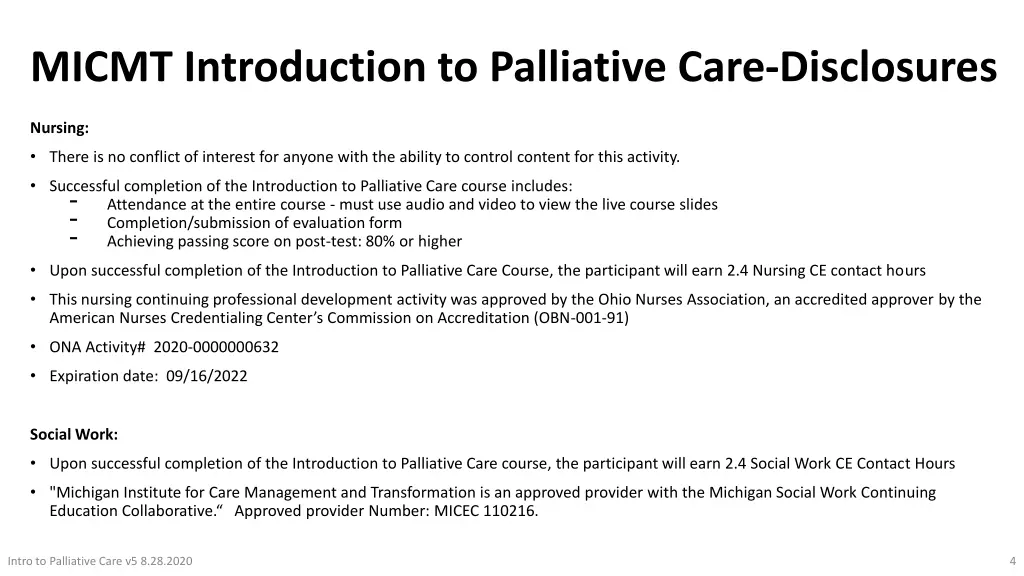 micmt introduction to palliative care disclosures