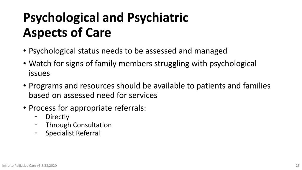 psychological and psychiatric aspects of care