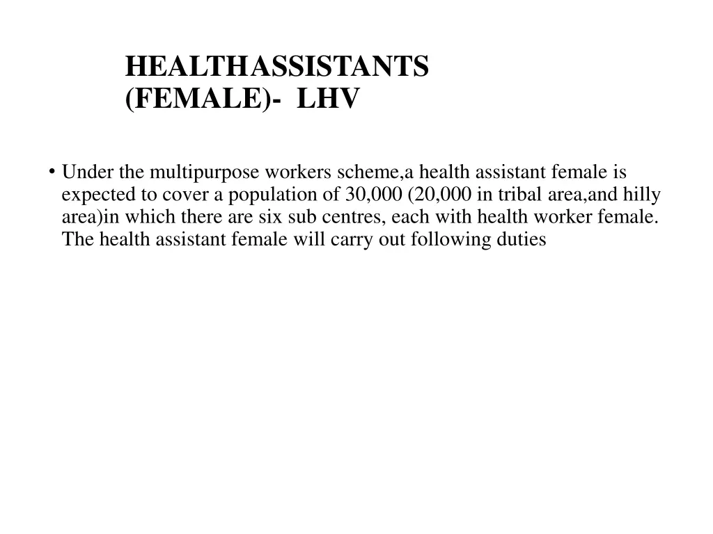 health assistants female lhv