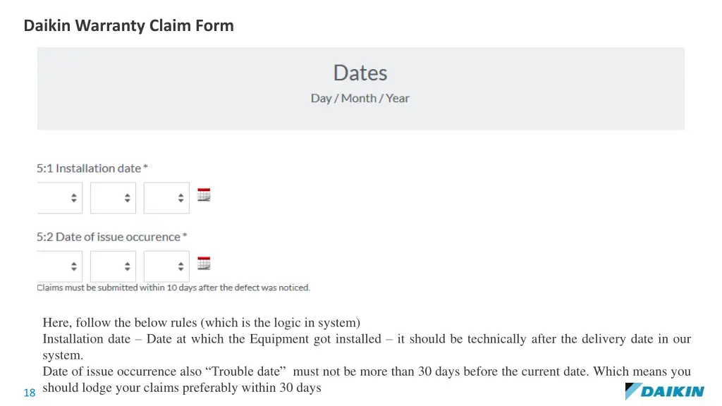 daikin warranty claim form 10