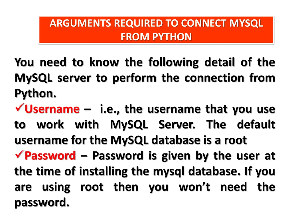 arguments required to connect mysql from python 1