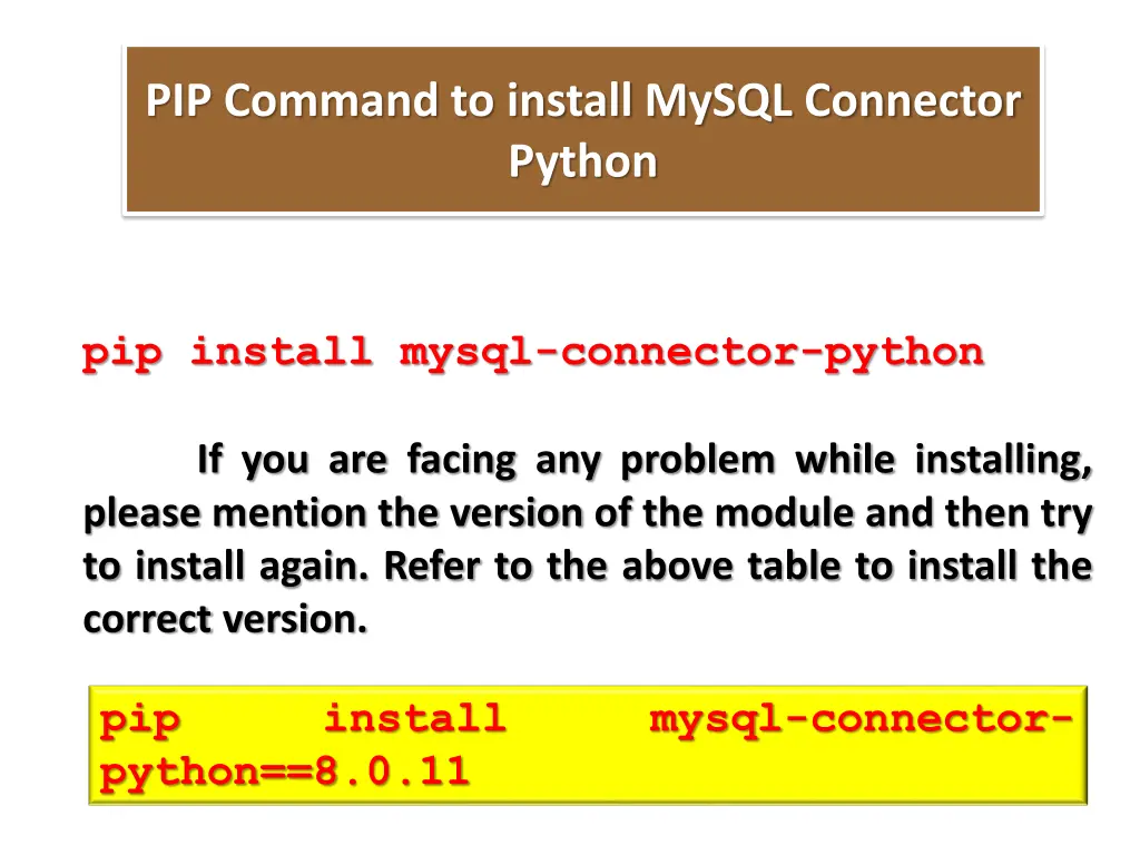 pip command to install mysql connector python 1