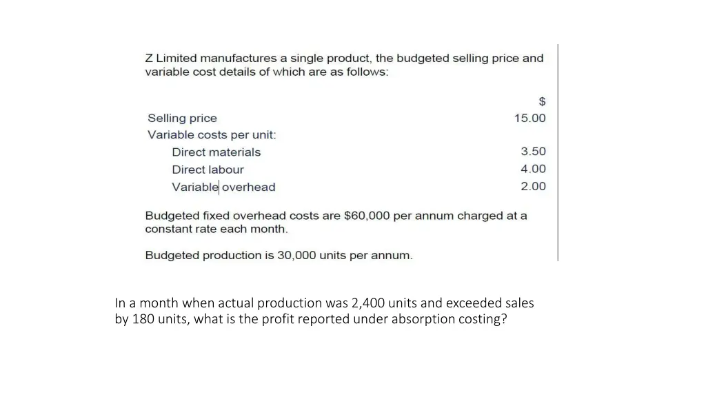 in a month when actual production was 2 400 units