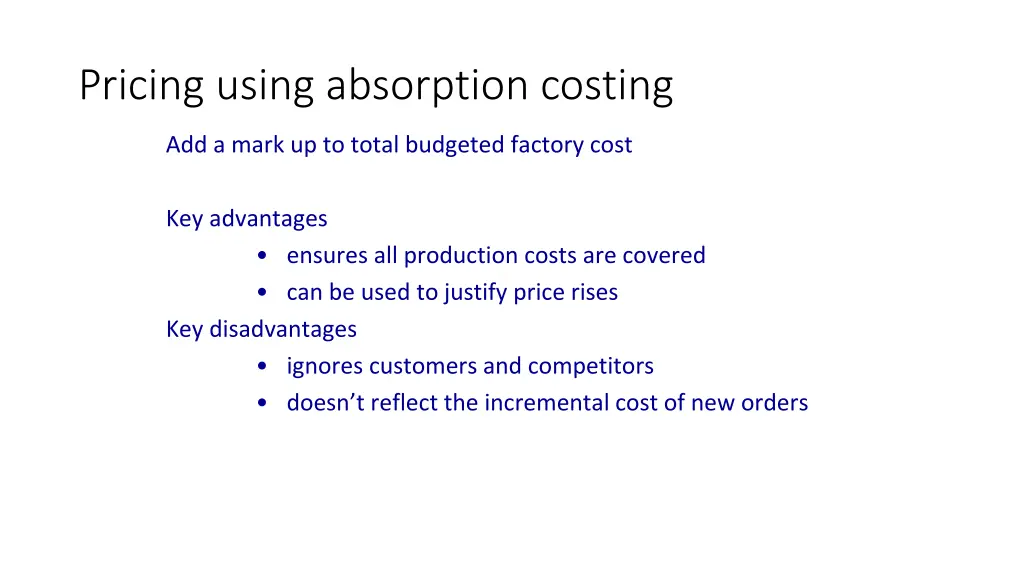 pricing using absorption costing