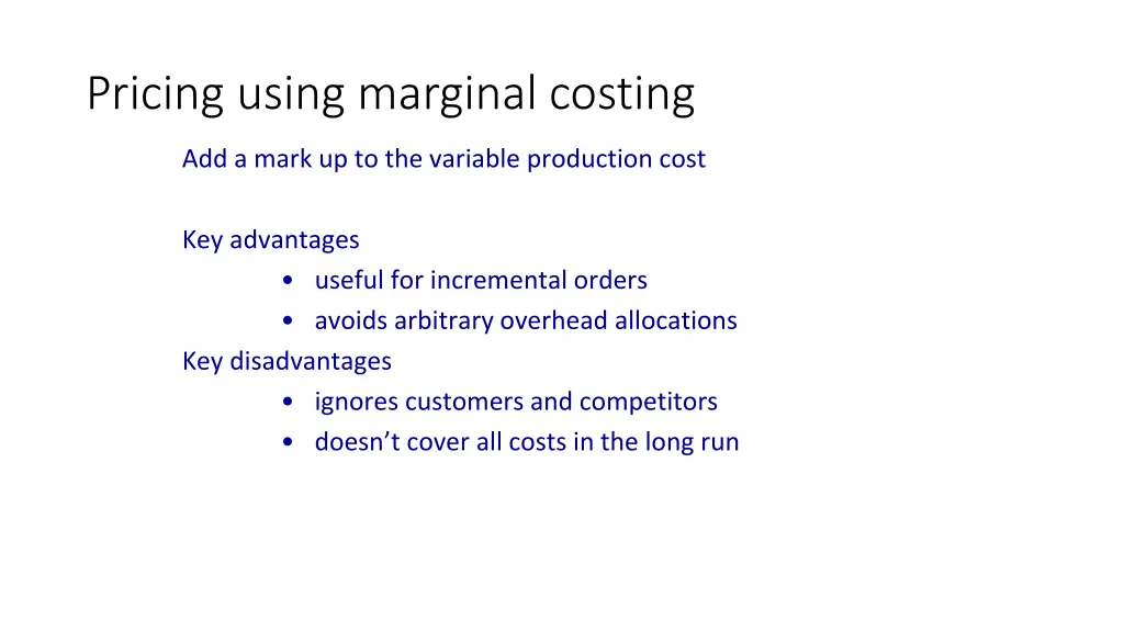 pricing using marginal costing