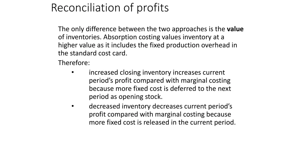 reconciliation of profits