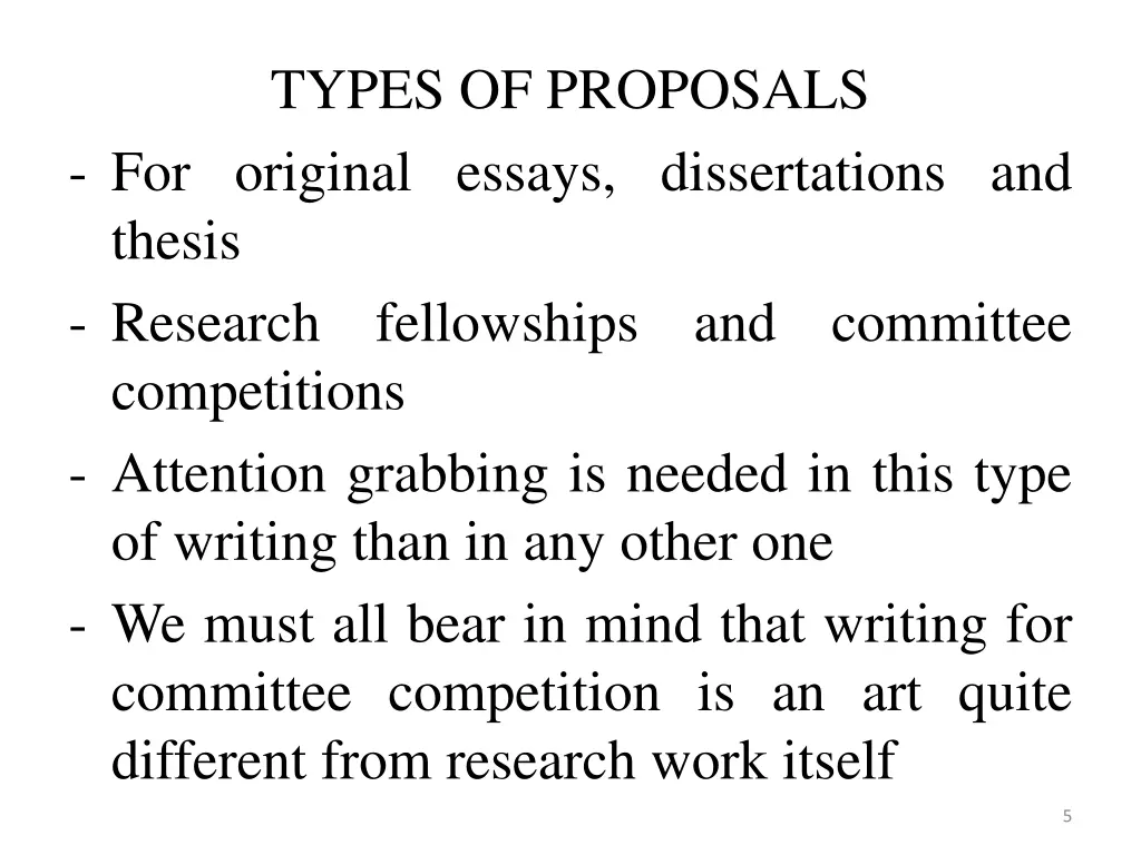 types of proposals for original essays