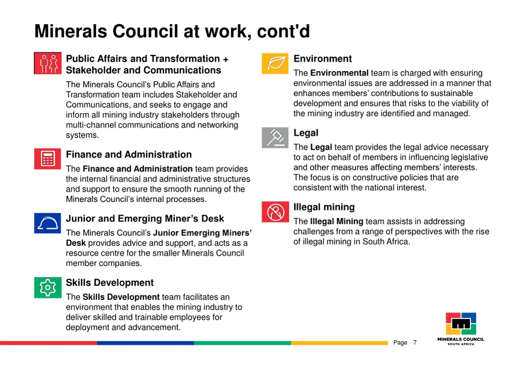 minerals council at work cont d