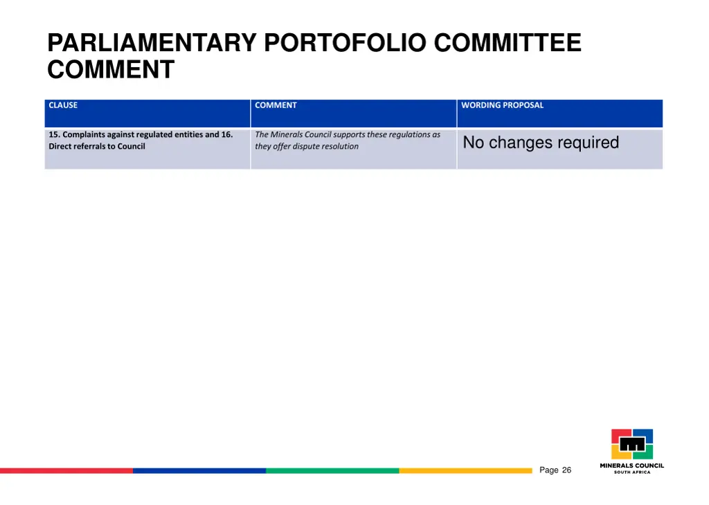 parliamentary portofolio committee comment 10