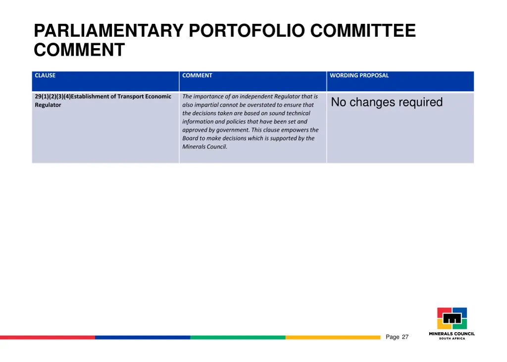 parliamentary portofolio committee comment 11