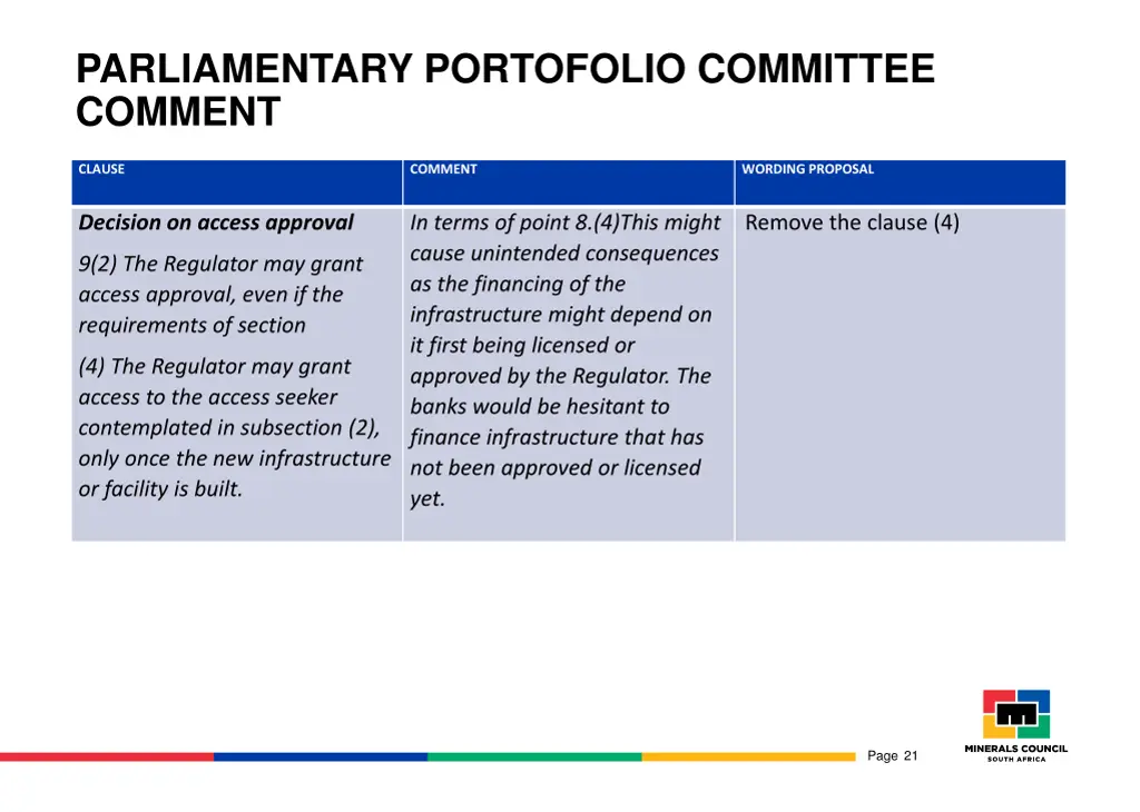 parliamentary portofolio committee comment 5