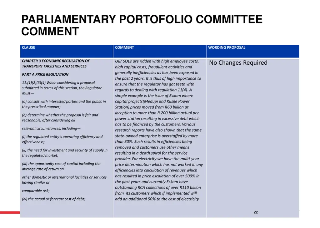 parliamentary portofolio committee comment 6