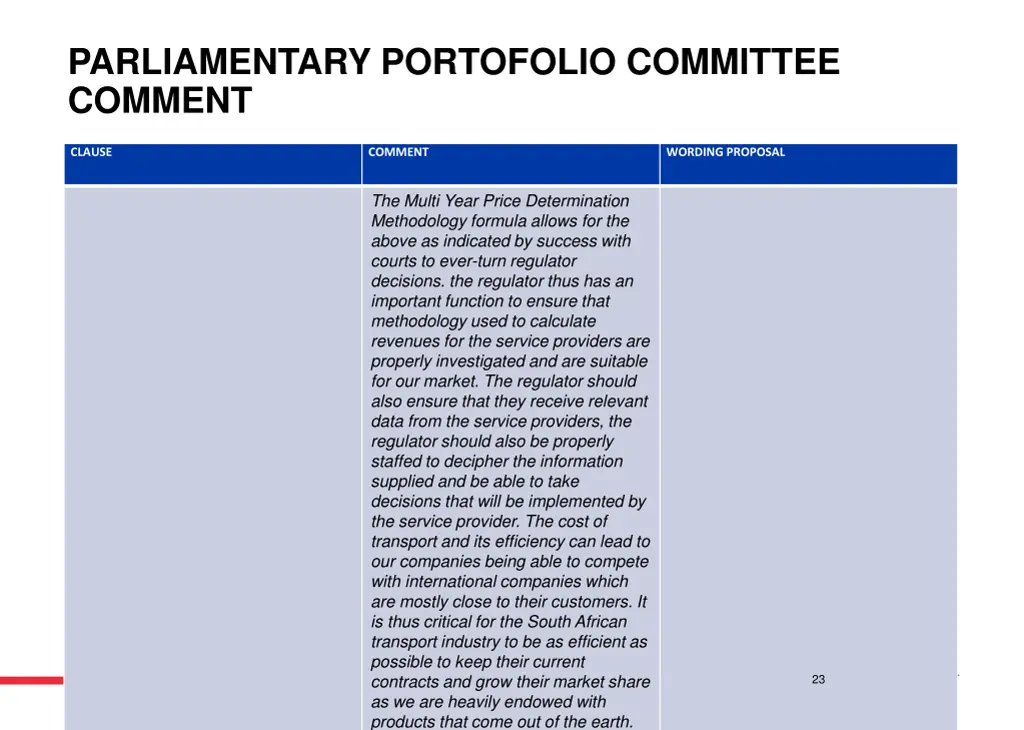 parliamentary portofolio committee comment 7