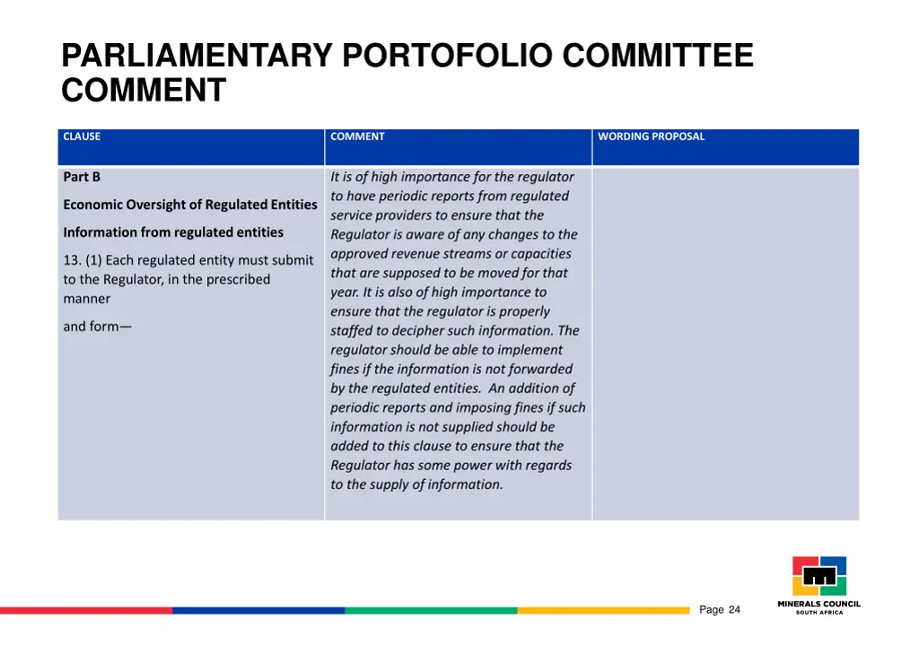 parliamentary portofolio committee comment 8