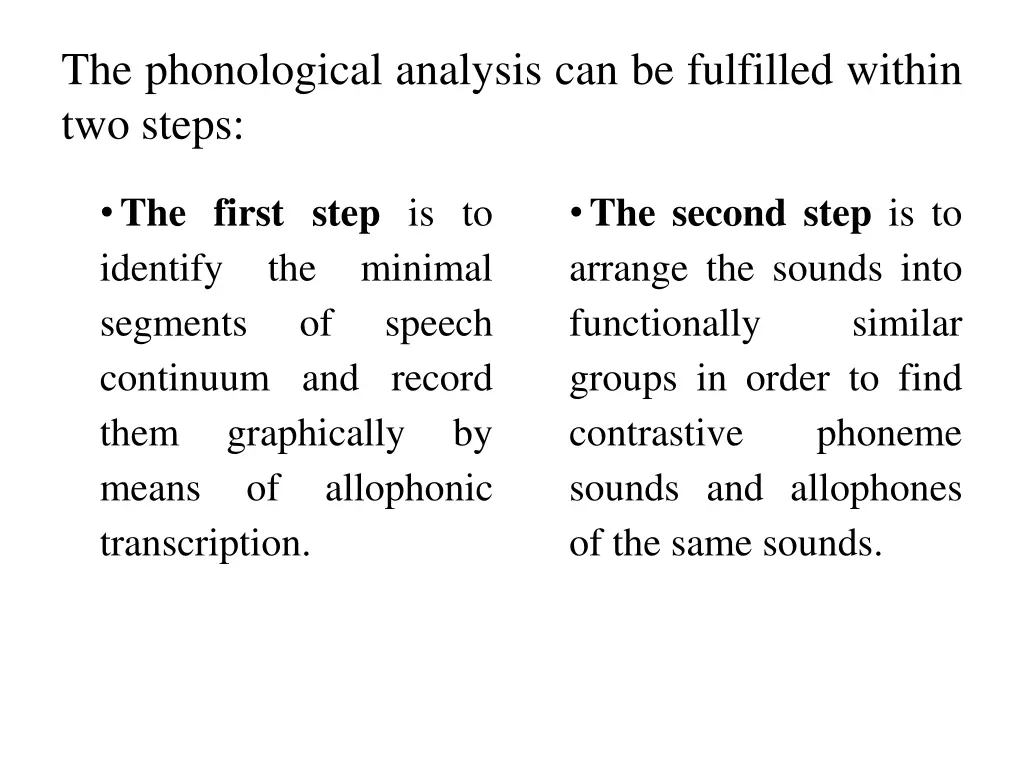 the phonological analysis can be fulfilled within