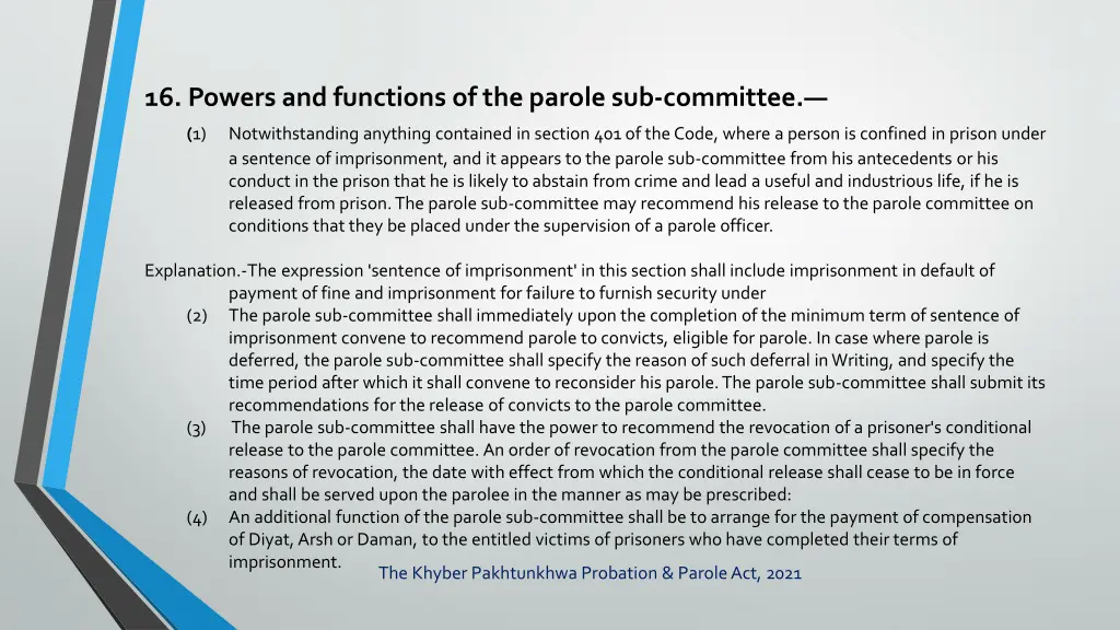 16 powers and functions of the parole