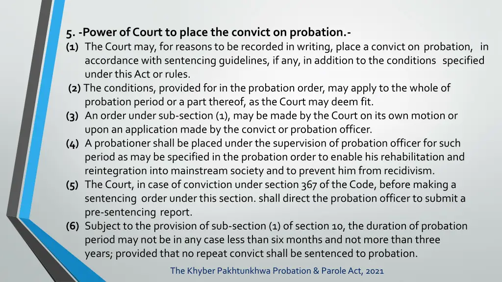 5 power of court to place the convict