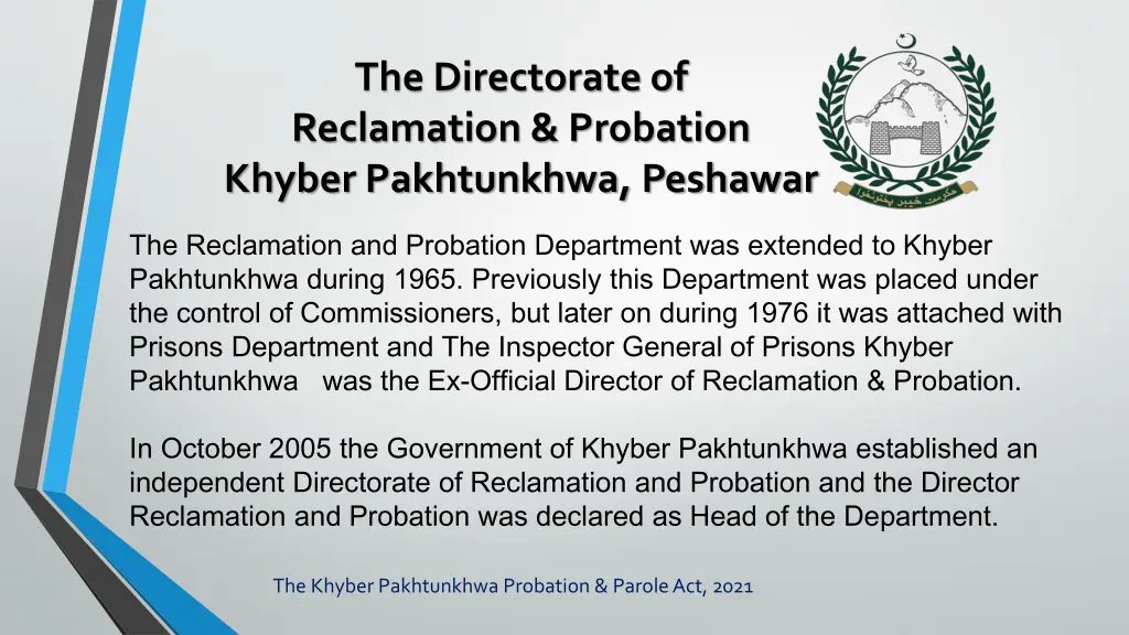 the directorate of reclamation probation khyber