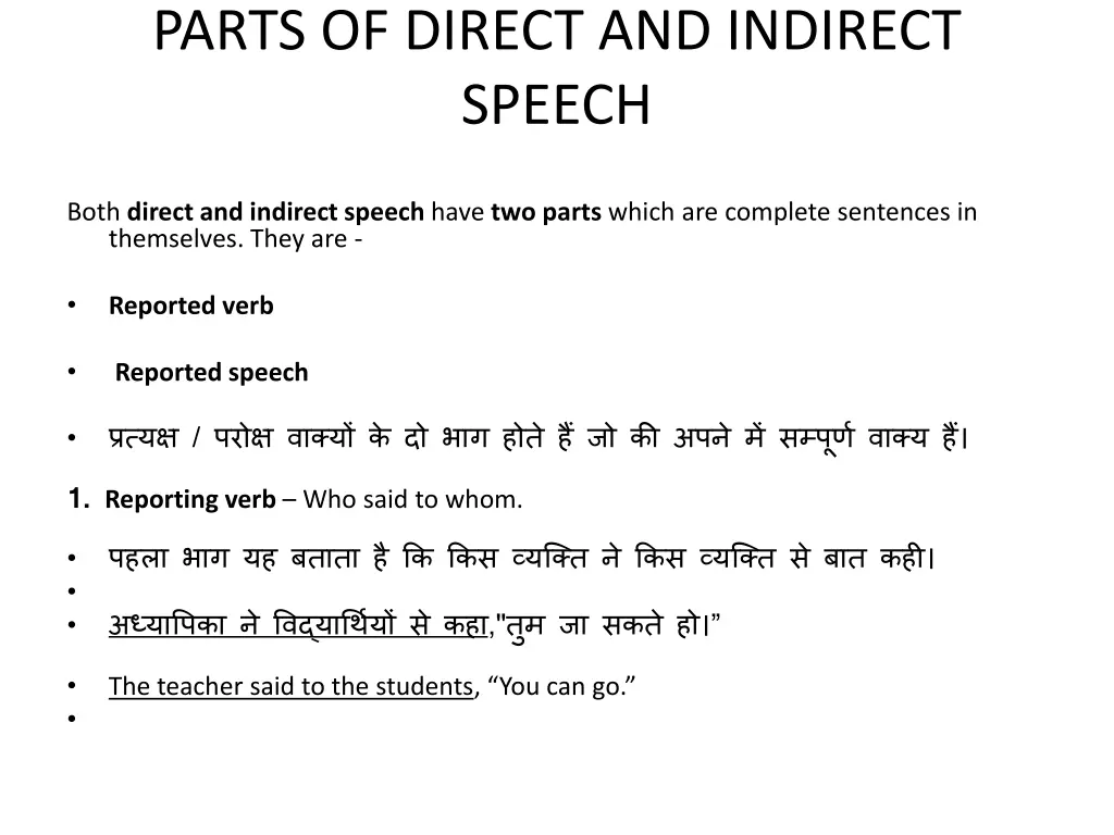 parts of direct and indirect speech