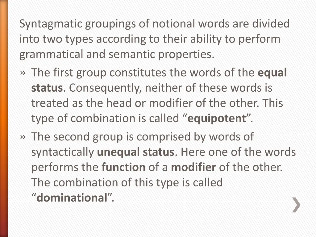 syntagmatic groupings of notional words