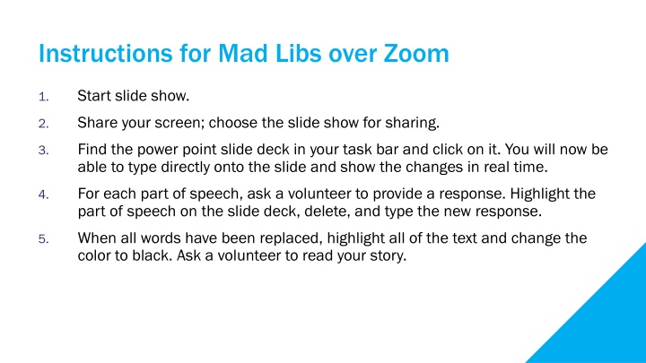 instructions for mad libs over zoom