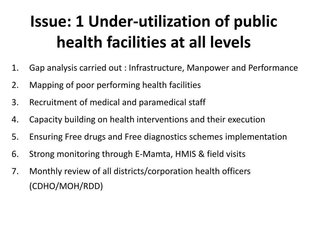 issue 1 under utilization of public health