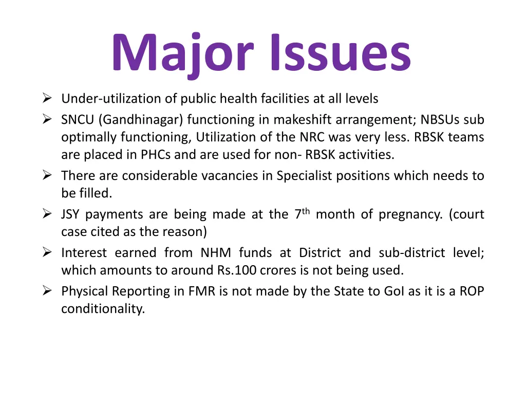 major issues under utilization of public health