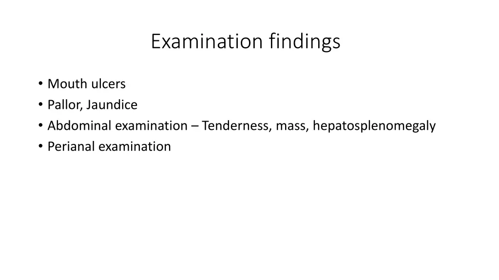 examination findings