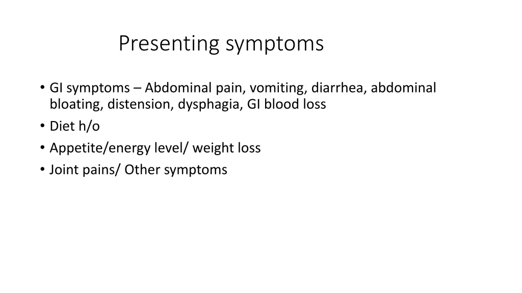 presenting symptoms