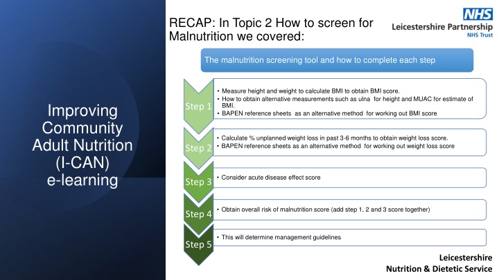 recap in topic 2 how to screen for malnutrition