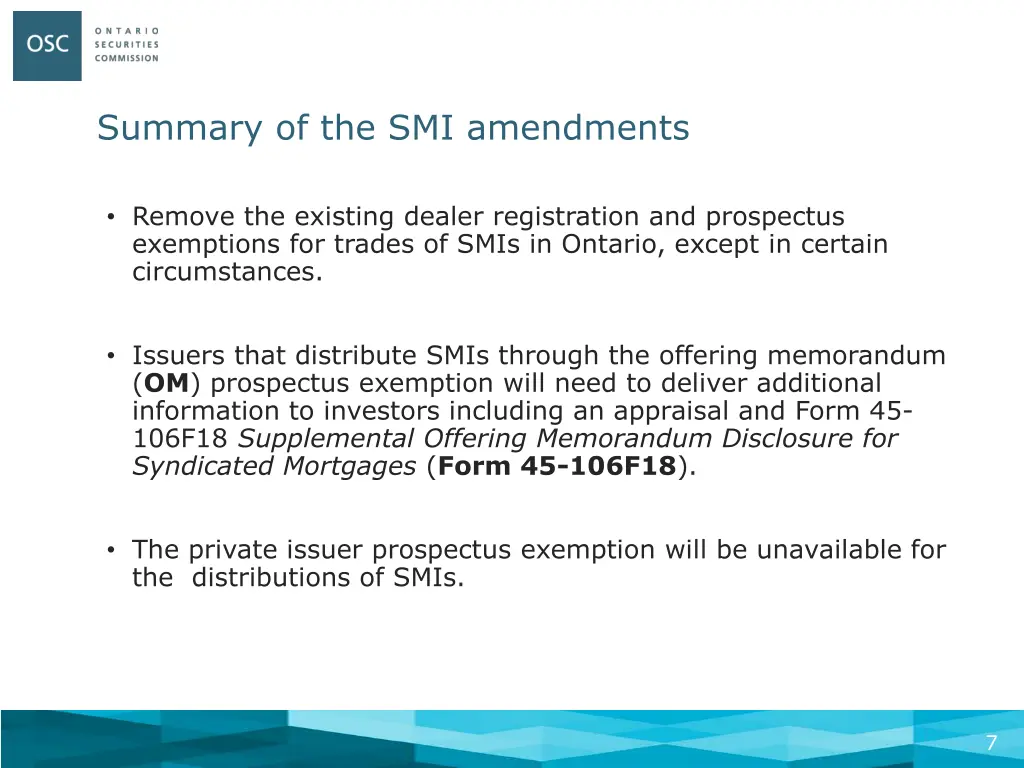 summary of the smi amendments