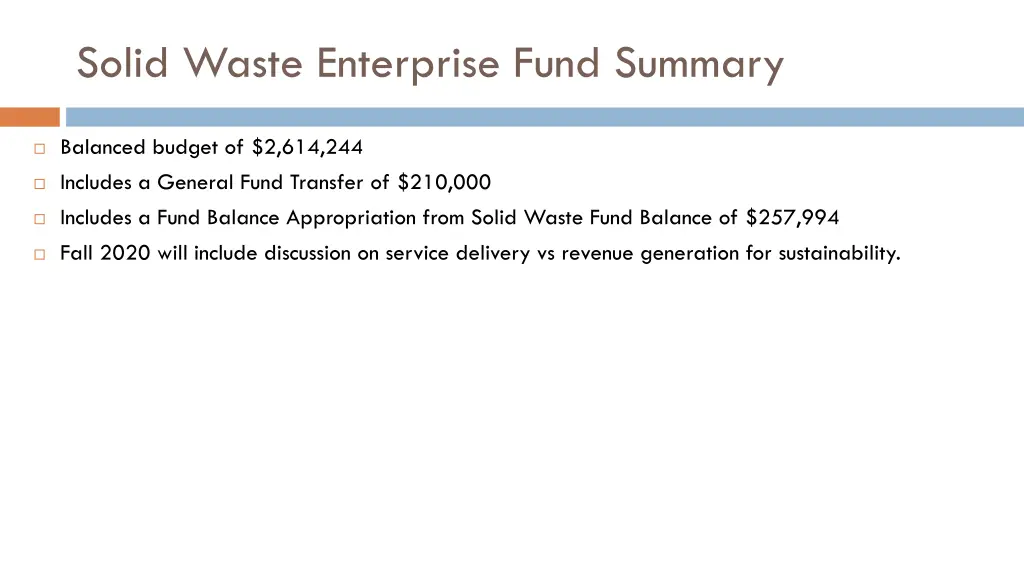 solid waste enterprise fund summary