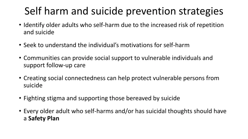 self harm and suicide prevention strategies