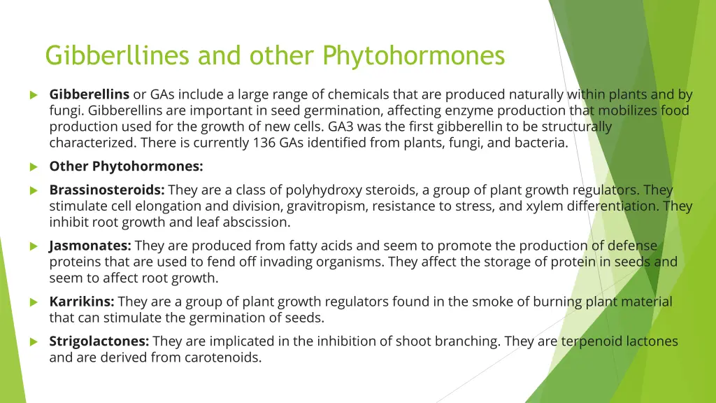 gibberllines and other phytohormones