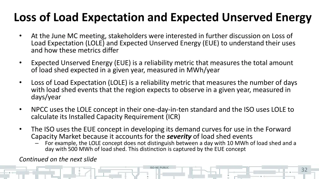 loss of load expectation and expected unserved