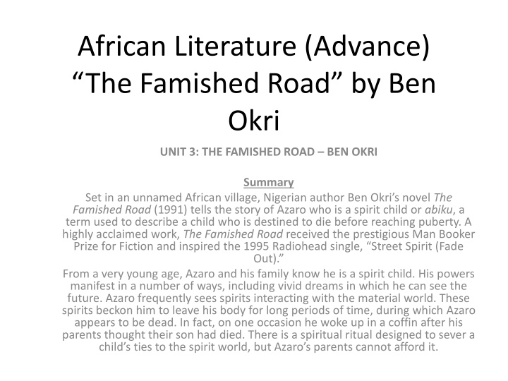 african literature advance the famished road