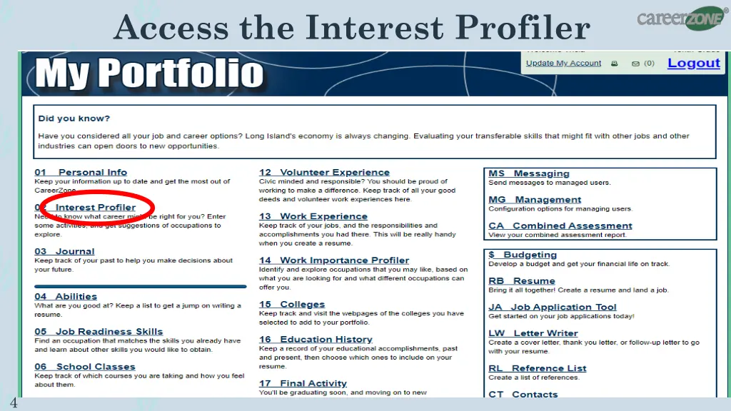 access the interest profiler