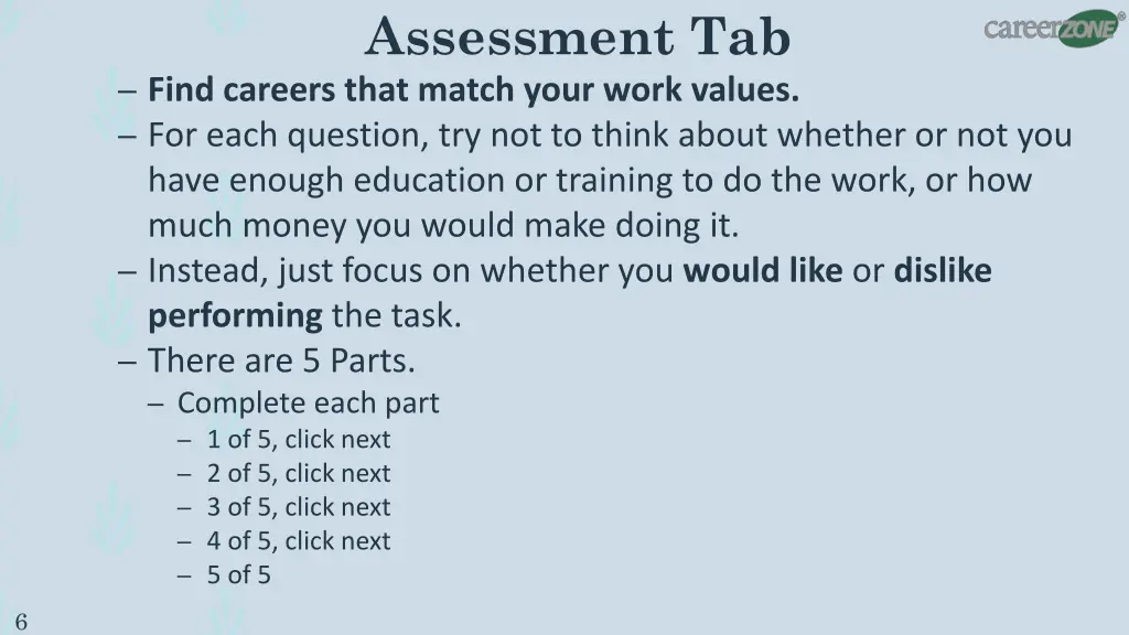 assessment tab