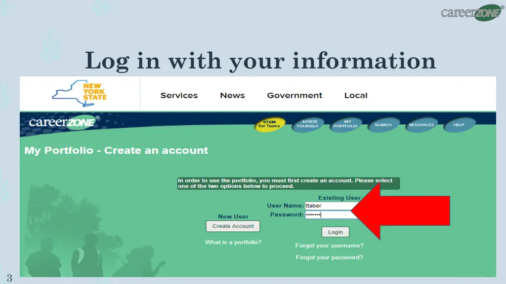 log in with your information