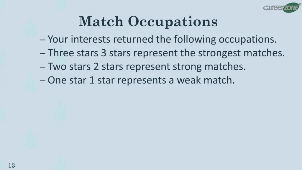 match occupations your interests returned