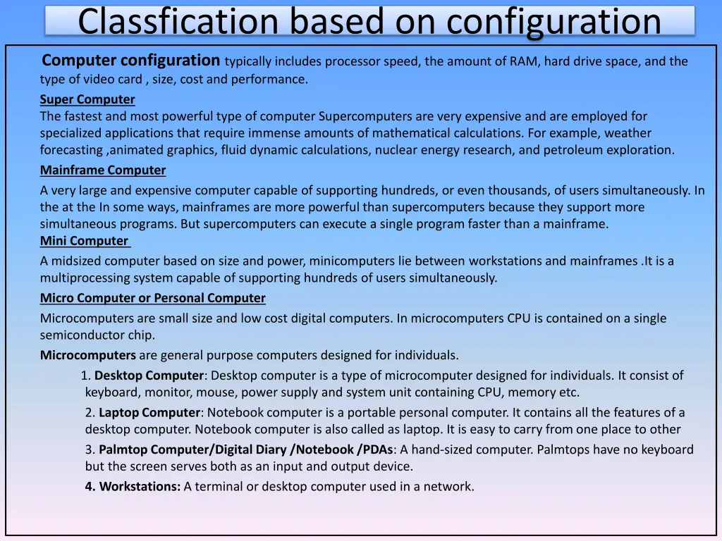 classfication based on configuration computer