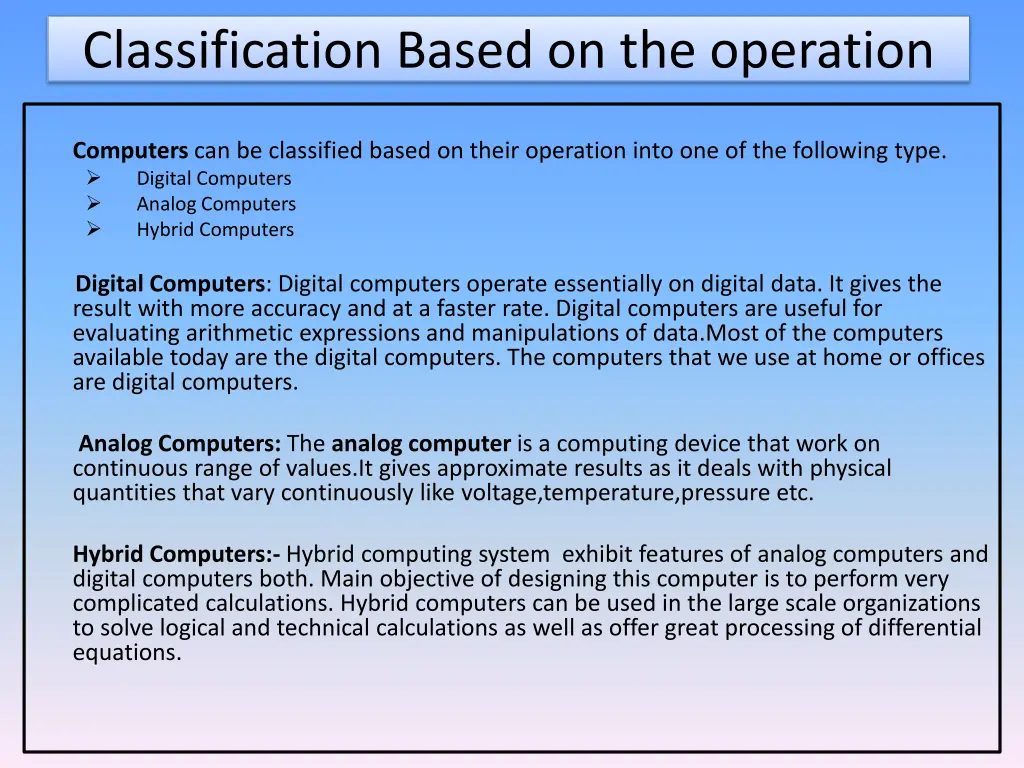 classification based on the operation