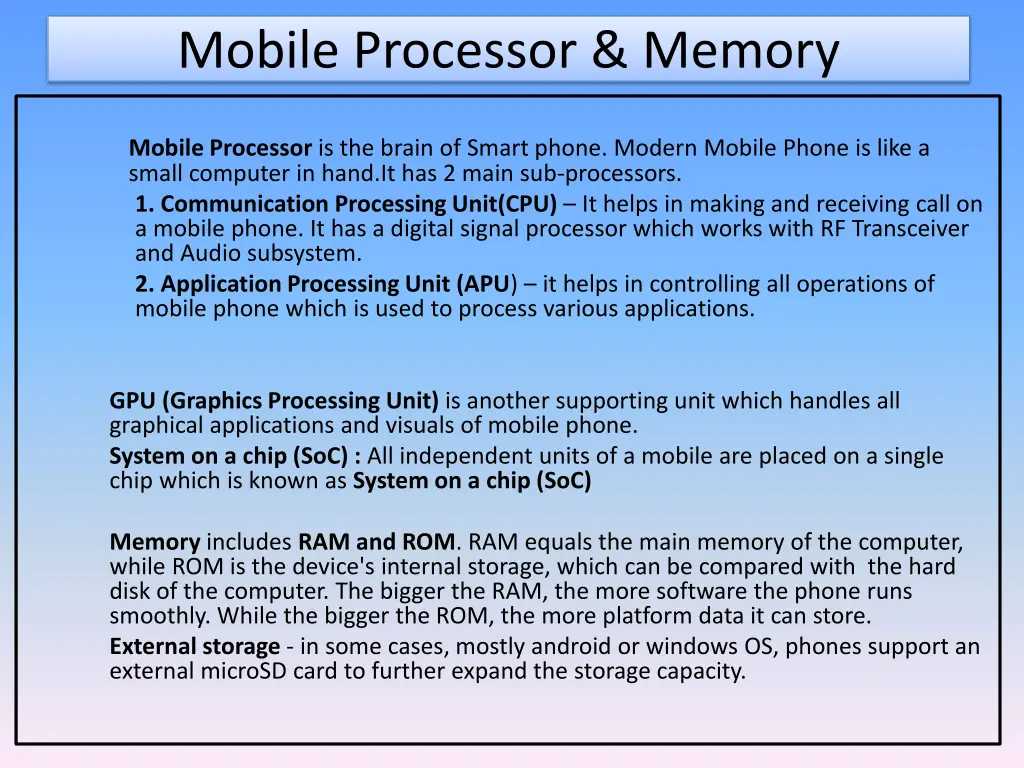 mobile processor memory