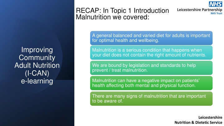 recap in topic 1 introduction to malnutrition