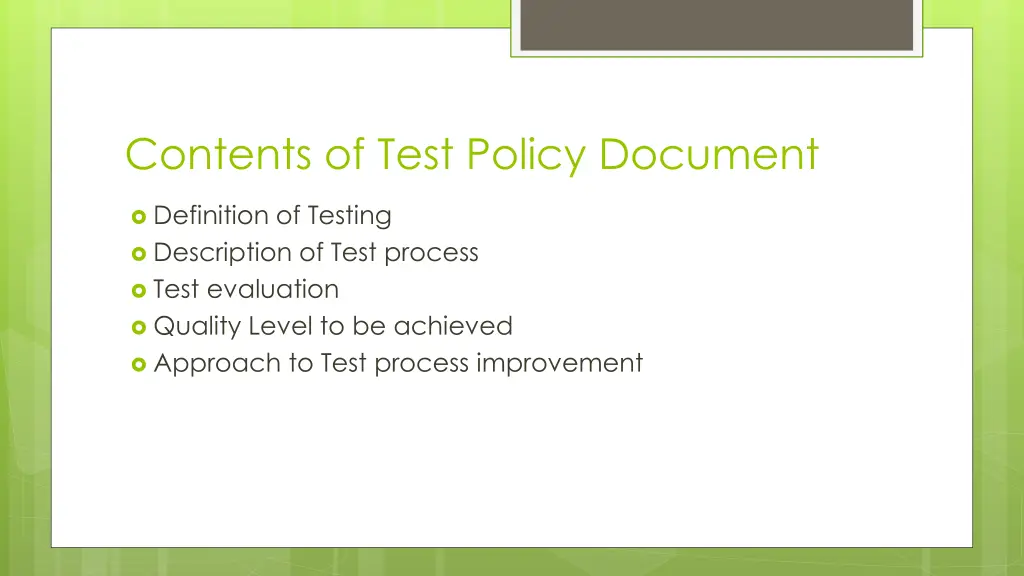 contents of test policy document